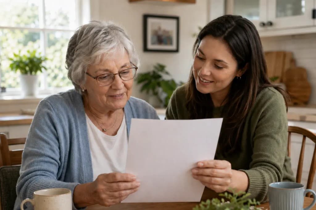 A family member supporting an elderly parent with Arcadia Rehab's help